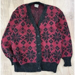 Hilda Ltd Vintage Icelandic 100% Wool Cardigan Womens L Nordic Fair Isle Red